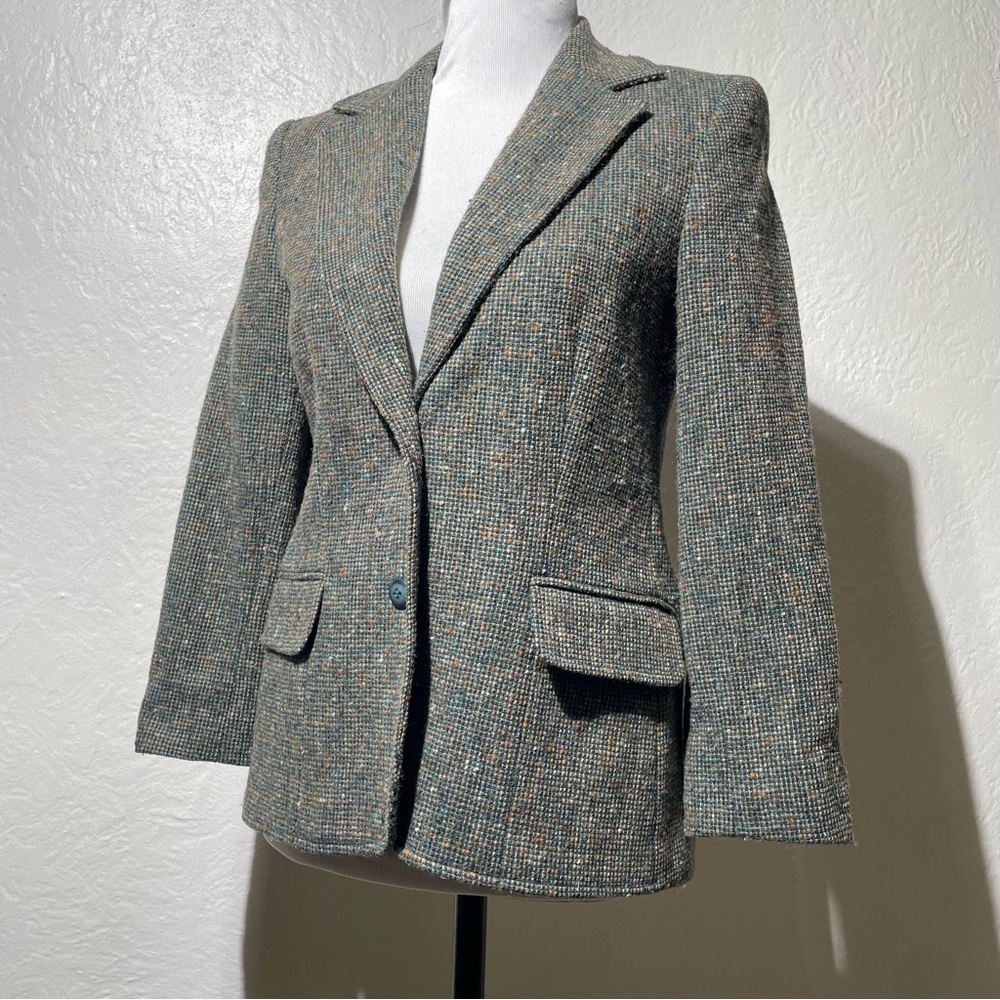 Vtg green Wool Blend Preppy Acadamia Twee Tweed Blazer Woman's small